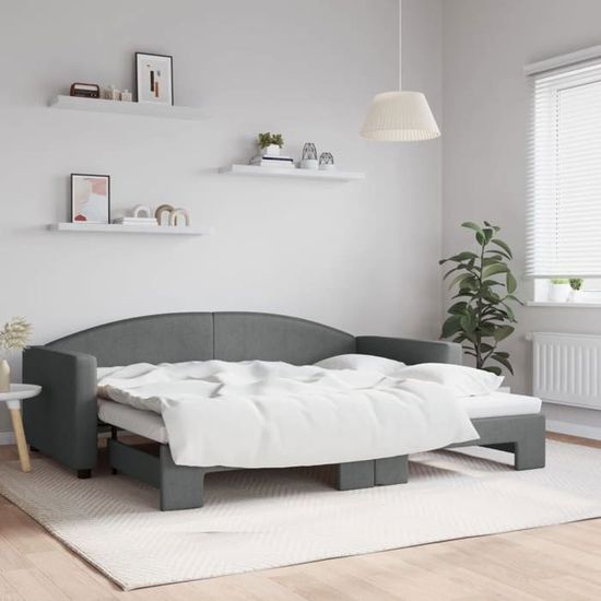 Canapé Convertible 2 Places En Lit - Dossier Réglable 6 Positions - Gris - Sans Assemblage - Pour Salon, Chambre, Camping