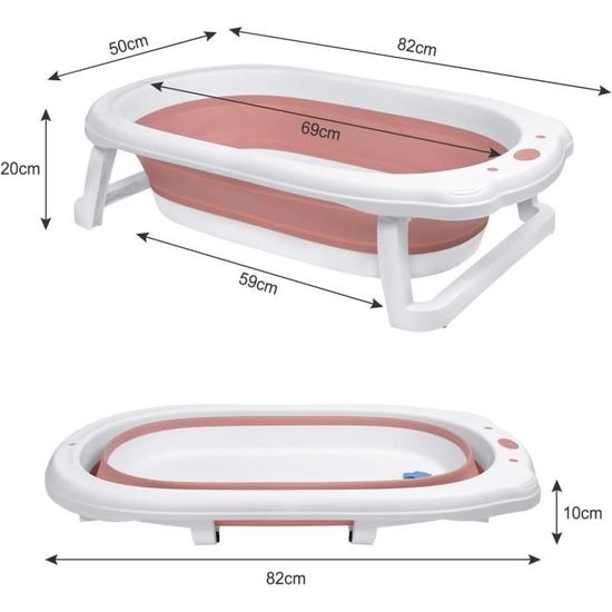 Baignoire Bébé Pliable Et Portable - 72x51x42 Cm - Rose - Antidérapante, Avec Trous De Drainage - Pour Nouveau-né à 2 Ans