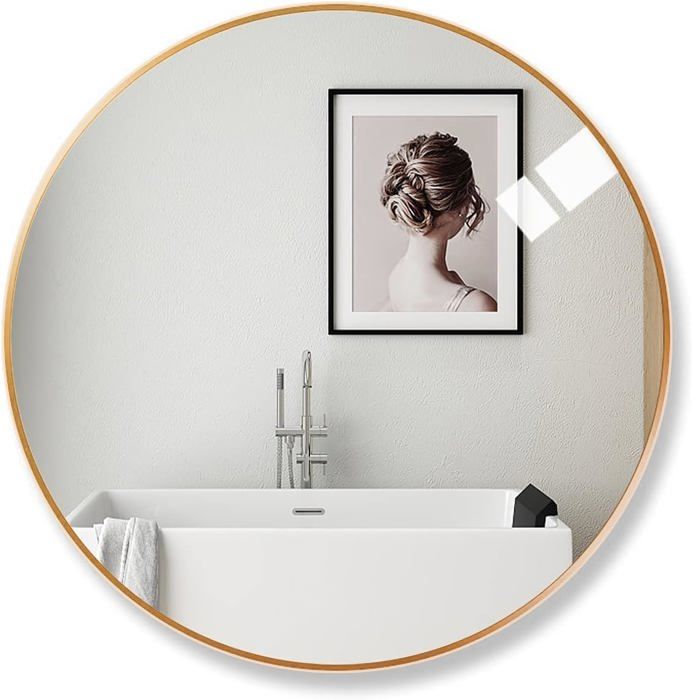 Miroir Rond Mural Doré 50 Cm Americanflat – Grand Cadre Élégant Pour Salle De Bain, Chambre, Entrée