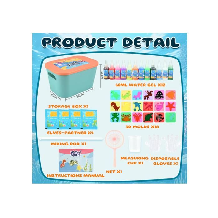 Kit Aqua Magic Water Elf – 24 Gels Colorés + 16 Moules, Création 3D Magique Pour Enfants Dès 4 Ans