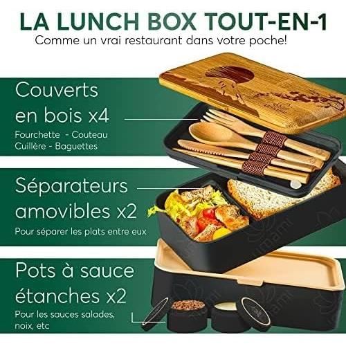 Umami Bento Lunch Box, 2 Pots à Sauce & Couverts en Bois Inclus, Lunchbox  Micro-Ondable Boîte à lunch Adulte, Boîte Repas Compartimentée, Boîte Bento Lunch  Box,…