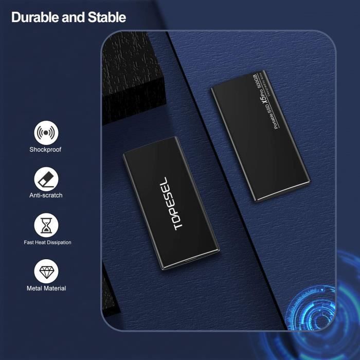 SSD Externe 500Go, TOPESEL Disque Dur SSD Externe jusqu'à 500Mo/s en  Lecture, USB Type-C USB 3.1, Solid State Drive Portable pour Ta