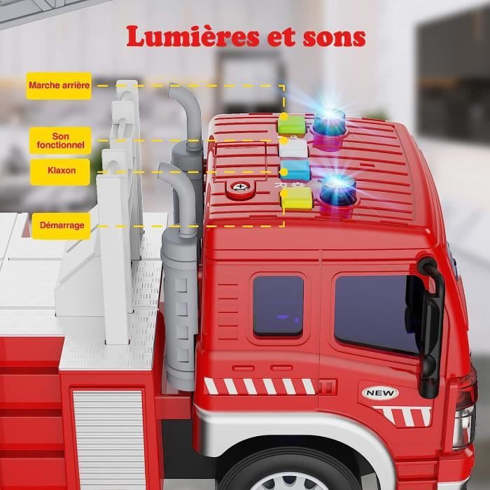 GizmoVine Camion de Pompier Véhicule avec Lumières Sons, Voiture Pompier  Enfant Jouet avec éChelle Rotative De Sauvetage Extensible Construction De