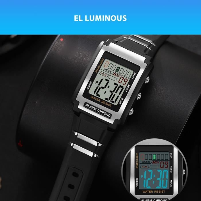 ZERONE montre électronique Montre Sport Numérique, Montre Natation étanche,  Montre-bracelet Chronographe lunettes bracelet
