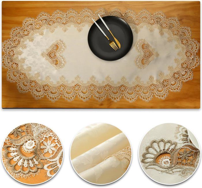 Nappe Ovale Brodée Blanche Sobeta - Dentelle Florale élégante Pour Chemin De Table - Décoration D'intérieur 40x85 Cm