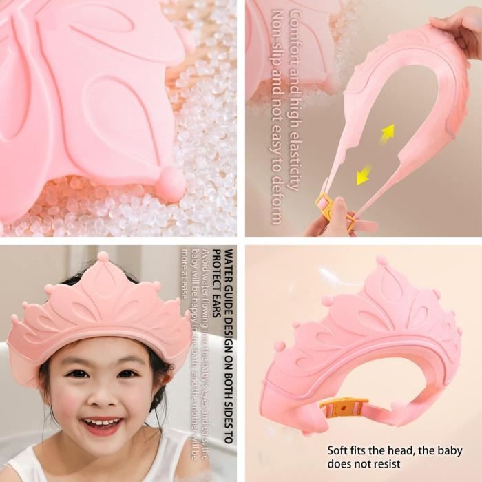 Casquette De Bain Bébé Couronne Rose - Protège Yeux Et Oreilles 0-9 Ans Réglable