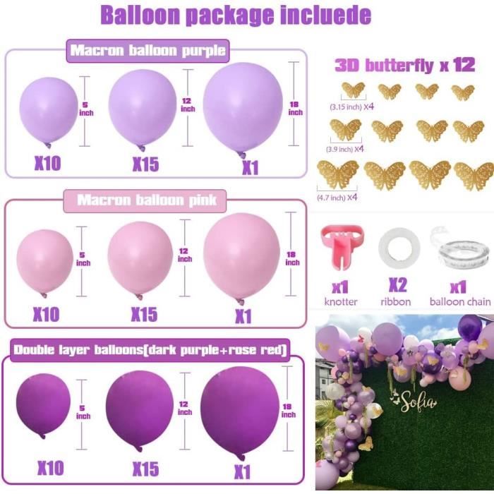 Arche Ballon Kit, Guirlande Ballons Rose Violet pour Anniversaire