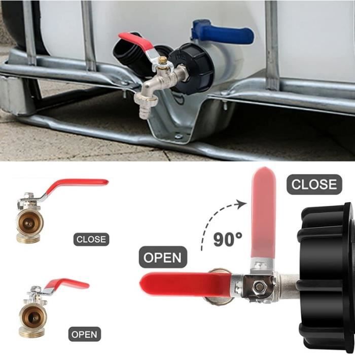 Robinet De Sortie Pour Cuve IBC 1000L | Filetage 3/4" | Avec Adaptateur S60x6 | Alliage De Zinc | Pour Récupérateur D'eau De Pluie