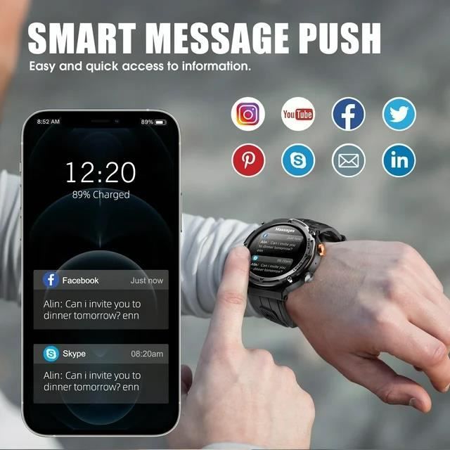 Montre Connectée Militaire NAIXUES - Écran 1,91" AMOLED, 110 Modes Sport, 5ATM, Autonomie 30 Jours, Appel Bluetooth