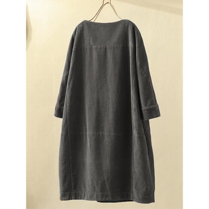 Robe en Velours Cotele Femme Hiver Vintage Casual Ample Grande Taille a Manches Longues Loose dress gris Cdiscount Pret a Porter