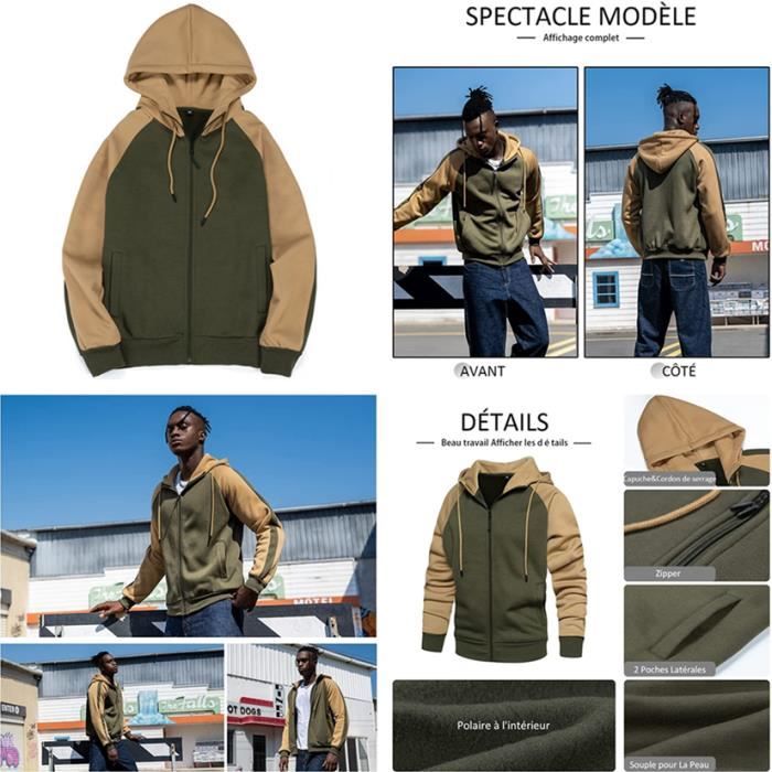 Sweat zippé online kaki homme