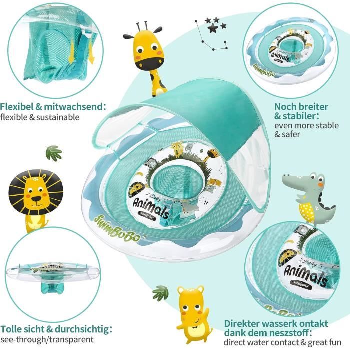 TUMALAGIA - Siège de Piscine Bébé avec Auvent Amovible, Bouée Bébé