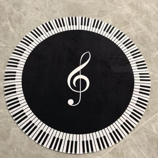 Musique symbole Piano Noir Blanc Rond Tapis Anti Glisse tapis maison chambre à coucher 