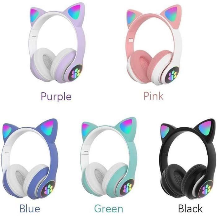 Casque Enfant Filaire - Casque De Jeu Stéréo Led Coloré Avec Oreilles De Chat - Casque Filaire