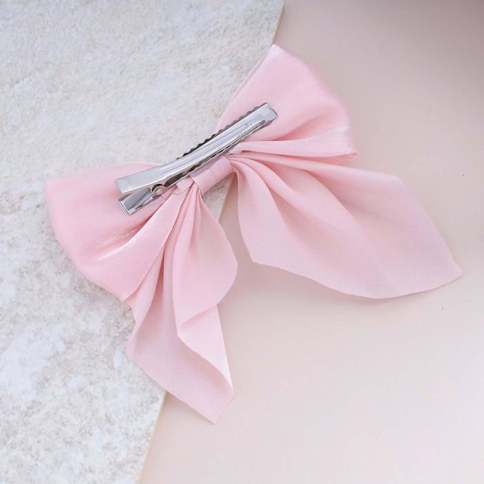 Barrette à Cheveux Nœud Papillon En Organza Rouge Bordeaux - Cabochon Argenté