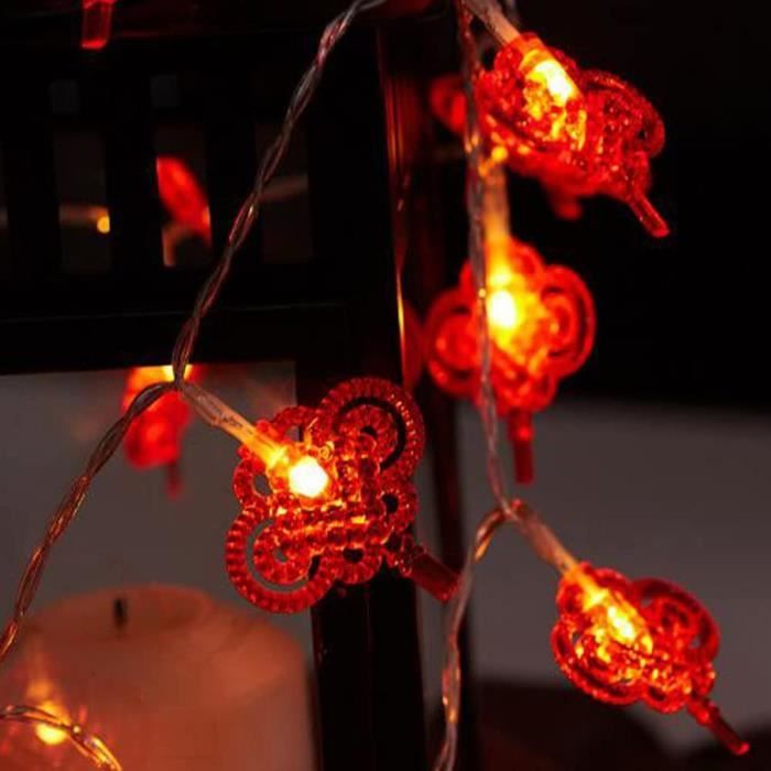 Guirlande lumineuse interieure traditionnel 2.5M LED décoration festival  noeud chinois rouge