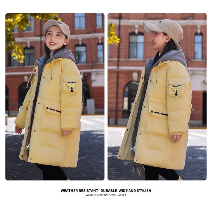 Doudoune Fille Enfant Mi longue Epais Chaude Multi Poches de 6 a 14 ans Coupe vent avec Capuche Jaune Jaune Cdiscount Pret a Porter