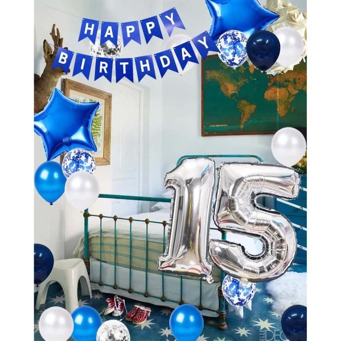 Kit Décoration Fête D'anniversaire Daimay - Thème Bleu, 50 Pièces - Pour Décorer Salle, Table Et Gâteau - 3