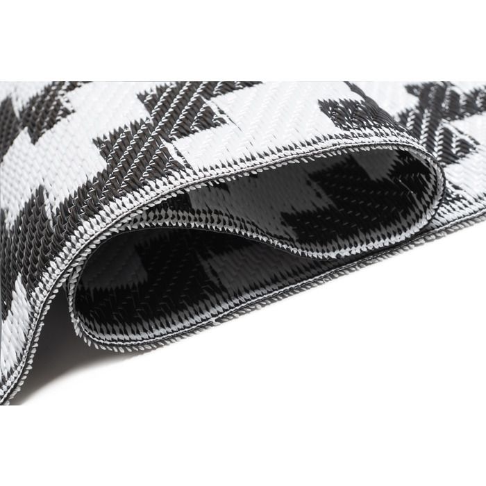 TAPISO Ibiza - Tapis Extérieur Imperméable Réversible Losanges Noir Blanc 180x270 Cm - Idéal Pique-Nique, Plage, Camping & Terrasse
