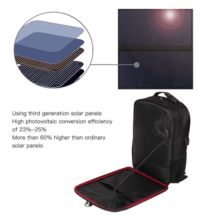 VBESTLIFE sac à dos de panneau solaire Sac à dos solaire 14W Sac à dos à  énergie solaire ergonomique et étanche avec poignée