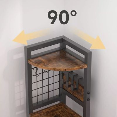 Étagère D'angle HOOBRO 5 Niveaux – Industrielle Rétro – Métal Noir Et Bois – 115 Cm