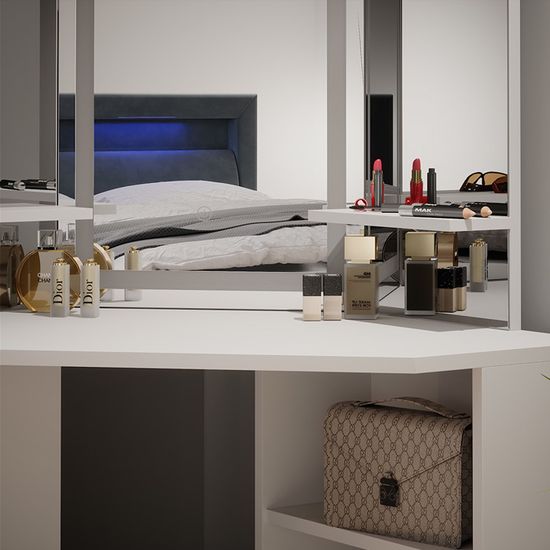 Vicco Coiffeuse d'angle en blanc/chêne + banc