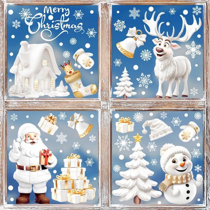 137 Autocollants De Noël Pour Fenêtres - Adhésifs Statiques Recto-verso, Réutilisables, Motifs Flocons Et Fêtes - 8