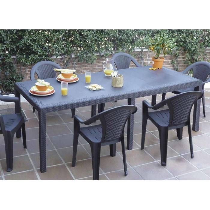 Dmora Table Extérieure Roma Extensible Effet Rotin 150/220x90 Cm Anthracite - 100% Made In Italy