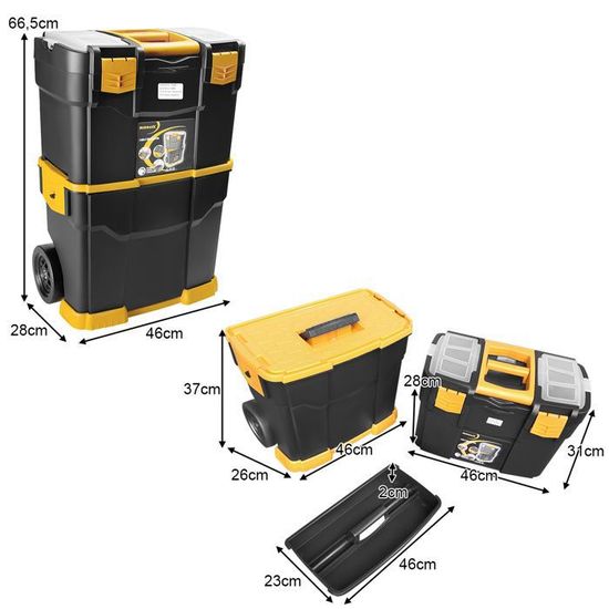 Boîte à Outils Mobile 3-en-1 11 Pouces - Empilable Avec Roues Et Organisateur (neuf)