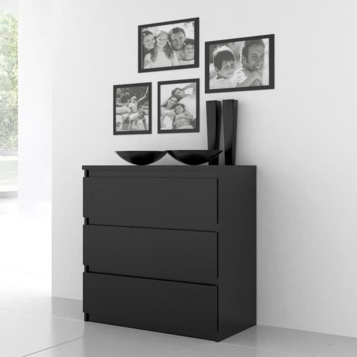 Natti Commode De Chambre Style Contemporain Noir Mat L 77 2 Cm