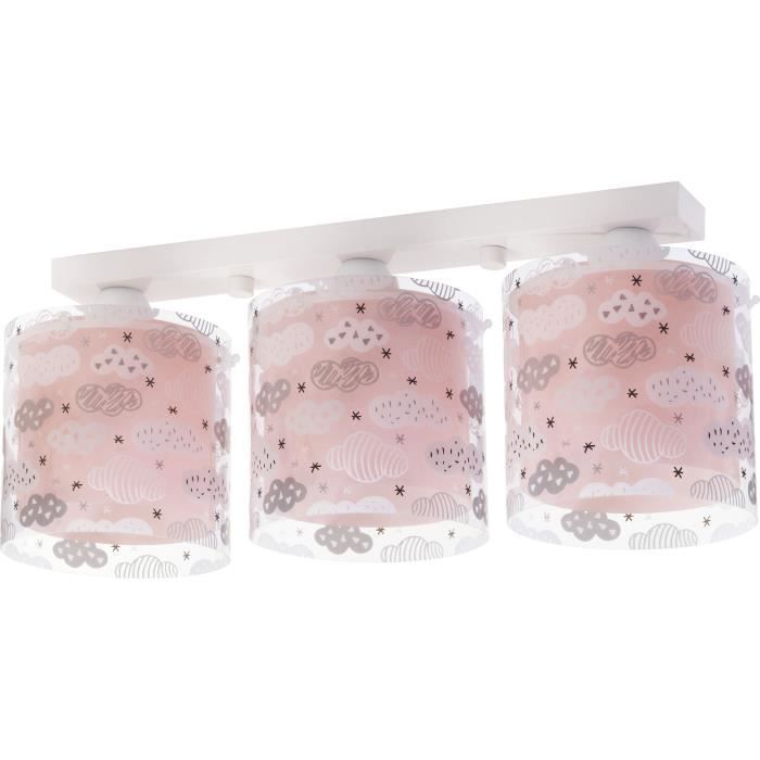 Dalber - Plafonnier enfant de 3 Ampoules - Clouds - Motif nuages L 15 cm H 20 5 cm Rose