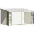 Pergola adossable dim. 4L x 3l x 2,7H m pavillon de jardin toile polyester haute densité moustiquaires crème structure métal époxy-0