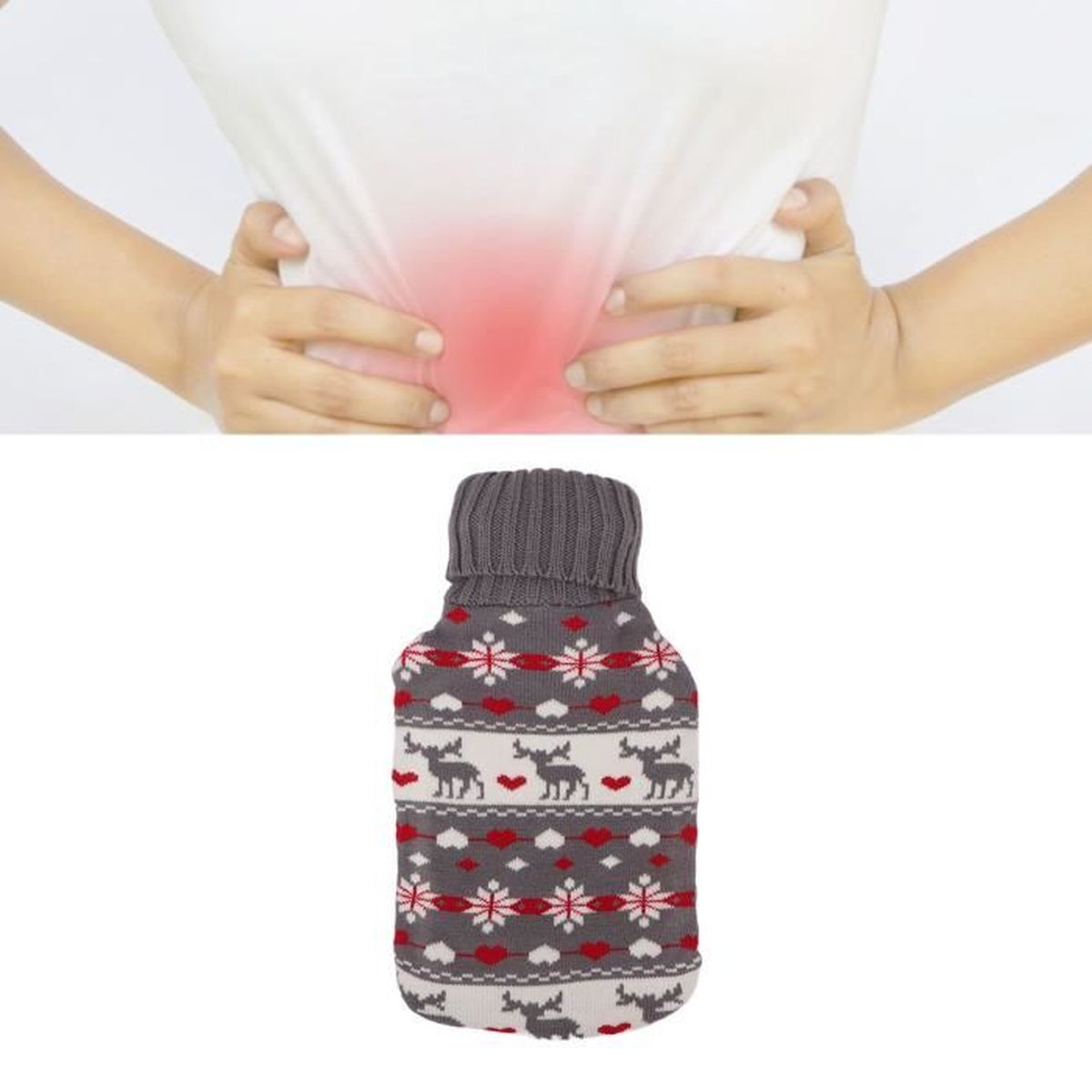 Bouteille D’eau Chaude Tricotée + Couverture - 2L Gris Foncé, Caoutchouc Doux