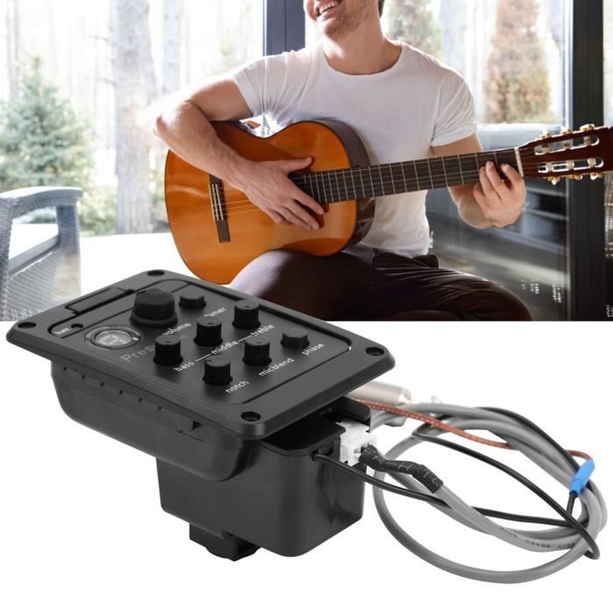 Yosoo Health Gear Transducteur de Micro Guitare Micro magnétique avec accordeur de Volume et de tonalité pour Guitare Acoustique