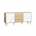SWEEEK Buffet de rangement décor bois et blanc - Mika - 2 niveaux. 2 portes. 3 tiroirs. buffet bas. L 160 x l 40 x H 74cm