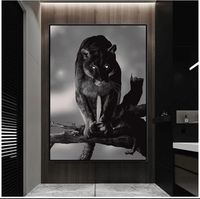 Noir et Blanc Panthère Animal Affiche Mur Art Toile Peintures Images Murales Pour Chambre Salon Decoration Sans Cadre 60X80CM