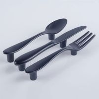 Couteau, fourchette et cuillère Poignée de meuble créative Poignée de meuble à tiroir Poignée de cuisine (3 pièces noires)