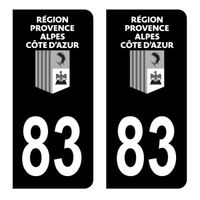 Autocollants Stickers plaque immatriculation voiture auto département 83 Var Logo Région Provence-Alpes-Côte d'Azur Full Noir