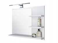 Miroir de salle de bain avec étagères blanc avec éclairage LED DOMTECH - Version R