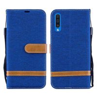 Galaxy A50 Coque Flip Wallet Denim PU Cuir Housse Anti Choc Siliconer Étui Samsung Galaxy A50 6.4" -Bleu