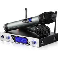 Microphone sans Fil Karaoké Micro sans Fil Professionnel Aluminium 2 Micro HF à Main Portable 1 Récepteur Micro VHF 2 Canaux