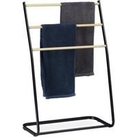 Relaxdays Porte-serviettes sur pieds, échelle, escalier 3 barres, métal bois support serviette bain, 86x58x30 cm, noir