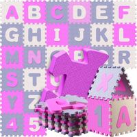 Spielwerk® Tapis de jeu puzzle Rose apprentissage lettres chiffres enfants tapis de jeu mousse 86 pièces bébé aire de jeux