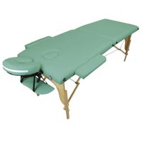 Table de massage pliante 2 zones en bois avec panneau Reiki + Accessoires et housse de transport - Vert pastel - Vivezen