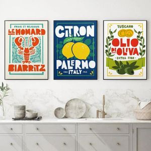 Lot De 3 Affiches De Cuisine - Homard Français, Huile D'Olive