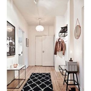 TAPIS DE COULOIR ASMA Tapis de couloir Shaggy - Style berbère - 80 x 140 cm - Noir - Motif géométrique