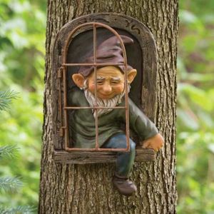 STATUE - STATUETTE   Nains De Jardin Miniatures Fairy Gnome Home Fenêtre Et Porte Jardin Arbre Féerique Hugger Arbre Décoration D'Extérieur