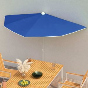 PARASOL Demi-parasol de jardin avec mât 180x90 cm Bleu azuré Protection UV Étanche Balcon - CHEZ JM®