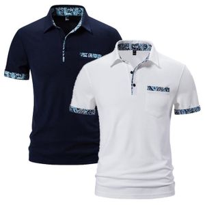 POLO Lot de 2 Polo Homme Été Fashion Casual Polo Manche Courte Respirant Confortable Marque Luxe T-Shirt Hommes - Bleu marine-Blanc