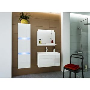 SALLE DE BAIN COMPLETE Ensemble meubles de salle de bain collection RAVEN, coloris blanc mat et brillant, avec vasque 60cm et une colonne